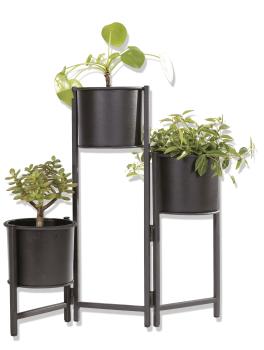 Preview: Metall Blumenständer faltbar mit 3 Pflanztöpfen schwarz